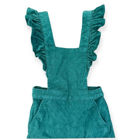 Hanna Anderson Pine Green Girl’s Cross Ruffle Corduroy RomperJumpsuit Sz 12 NWOT - Picture 2 of 6